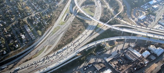 Arial view of busy motorway